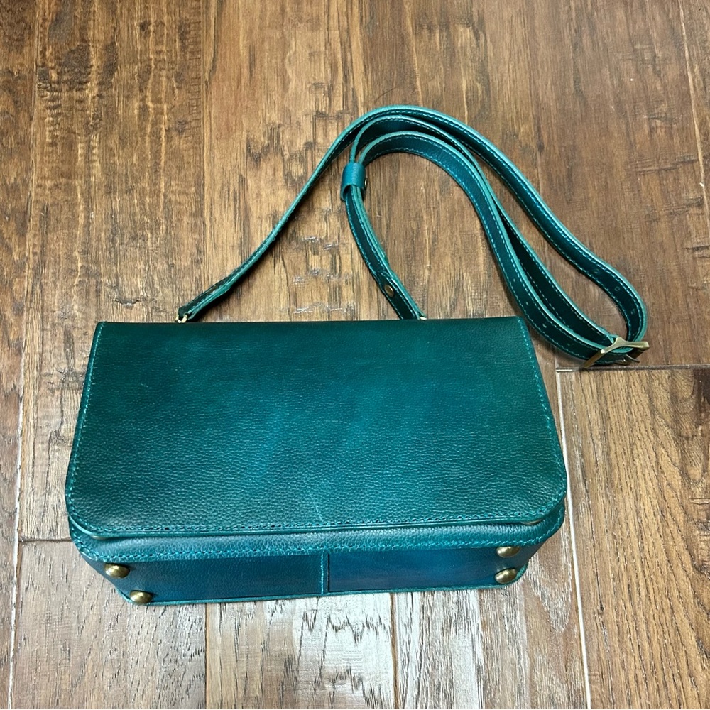 Classic Teal Leather Crossbody Bag